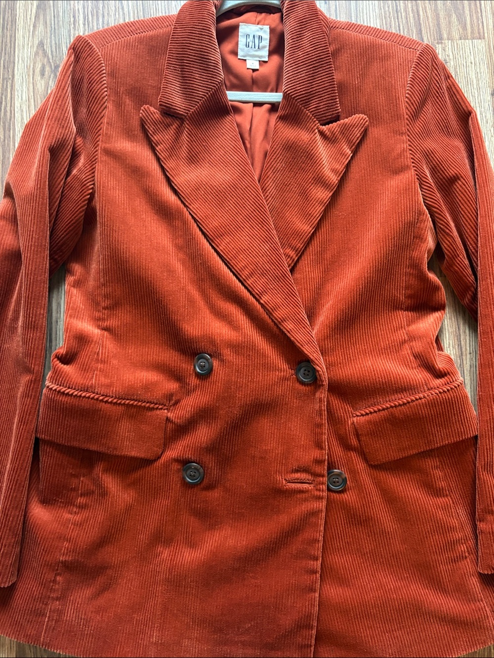 GAP Women's Rust-Orange Corduroy Double-Breasted Blazer - Picture 2 of 4